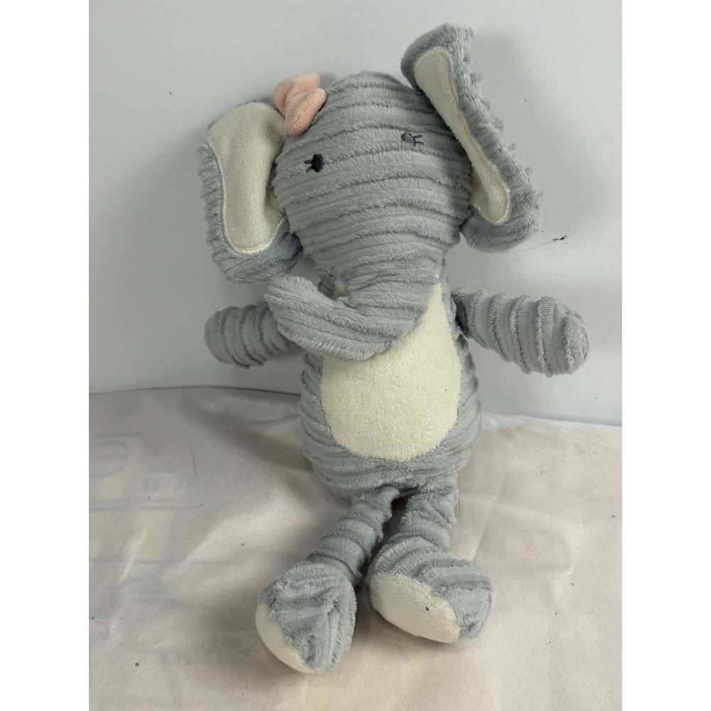 Chick Pea Blue Corduroy Plush Elephant Stuffed Animal Pink Bow Nursery Toy